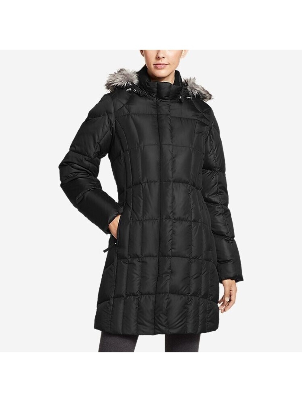 Eddie Bauer Lodge Down Black Parka Hooded Winter Jacket Long Mid Length WM SMALL